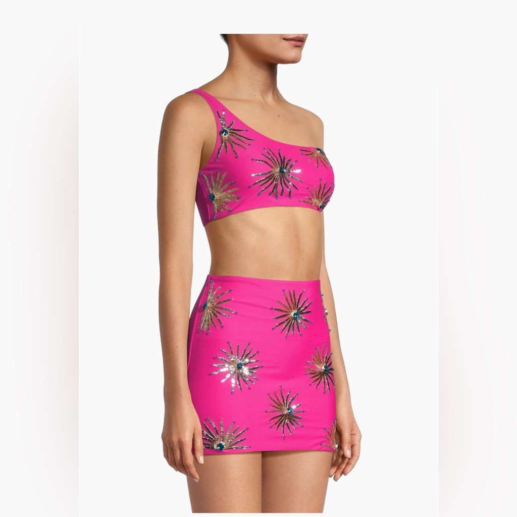 Hot Pink Embellished Mini Skirt - Women's Skirt